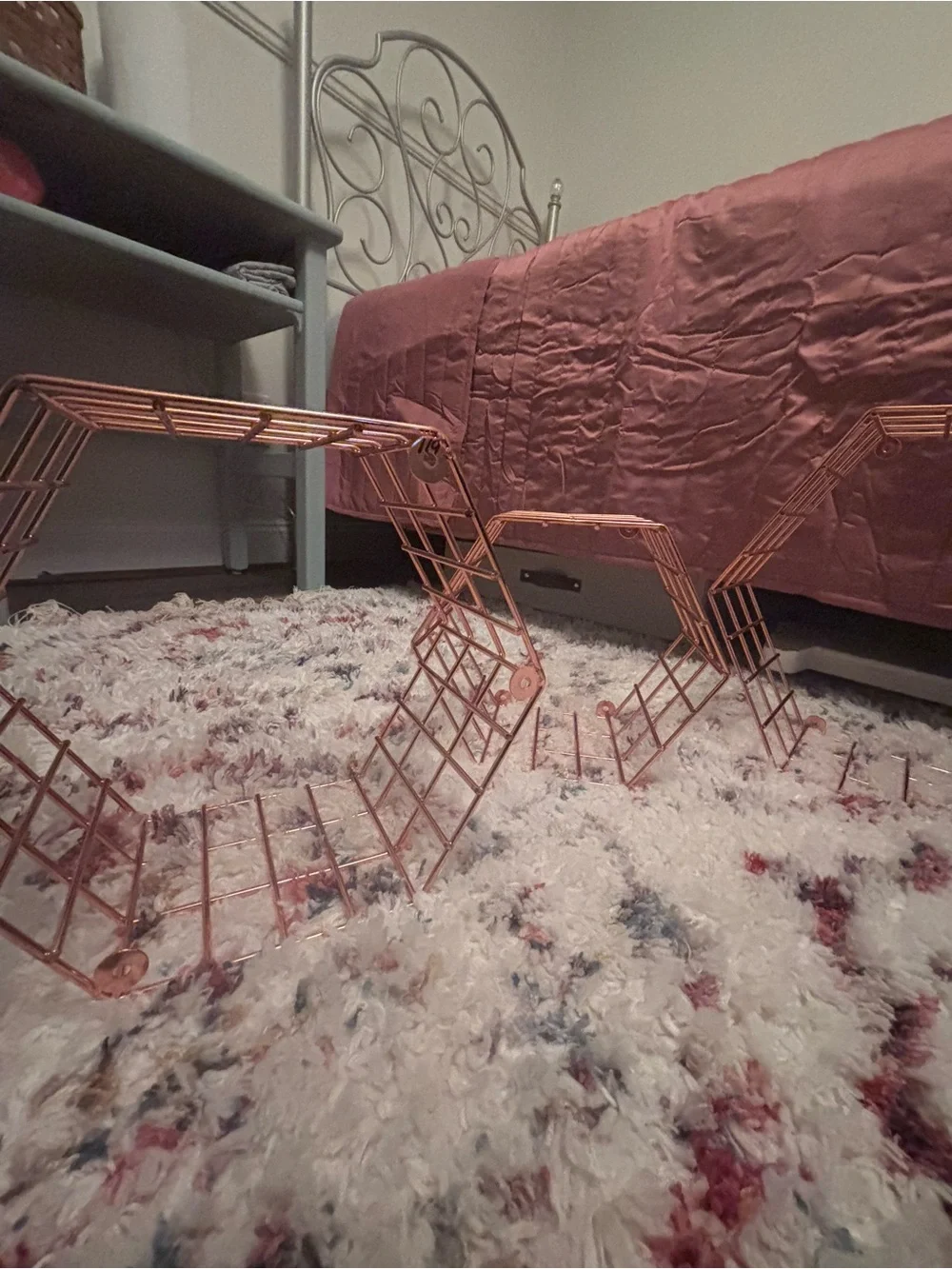 3 piece Rose Gold Wire Grid Organizer - Foldable Decorative Shelf